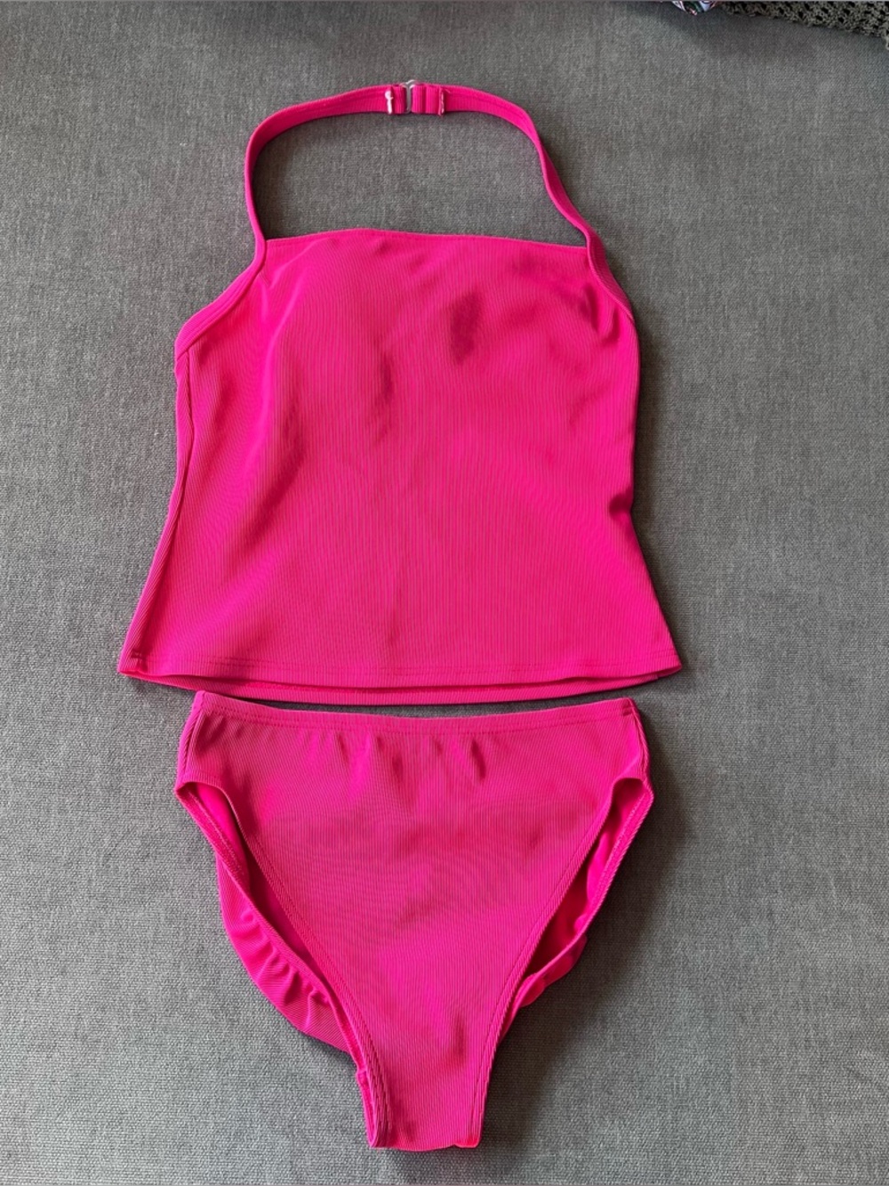 Lands End Squareneck Halter Tankini Pink Ribbed 10